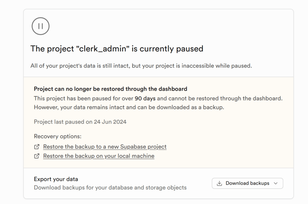 supabase database is paused